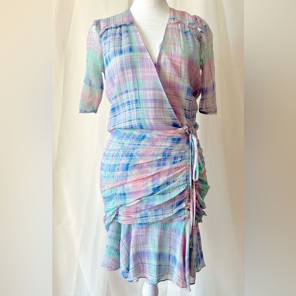 Veronica Beard Dakota Plaid Silk Mini Dress Lilac - Picture 4 of 11